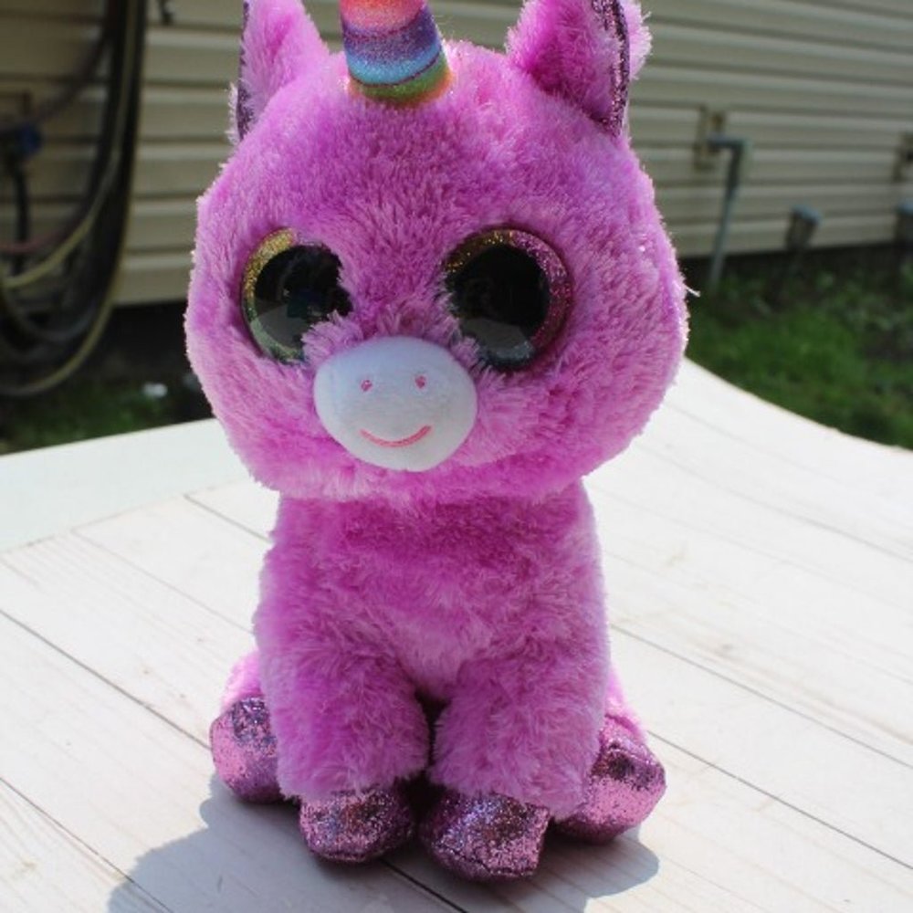 Purple Unicorn Big Eyes Sparkly 10" TY TySilk Rosette Plush Stuffed Animal